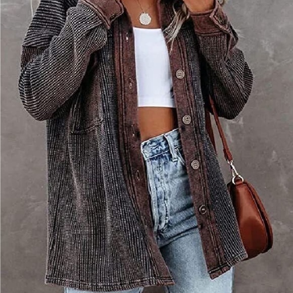 Grey and Brown contrast jacket shacket shirt, brand new, great for fall layering - Picture 5 of 6